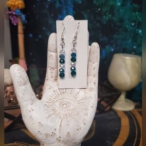 Handmade Blue Bead Drop Earrings With Sterling Silver Hooks